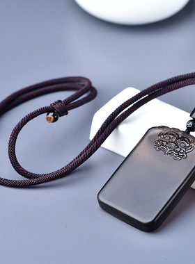 冰种黑曜石貔貅平安无事牌吊坠