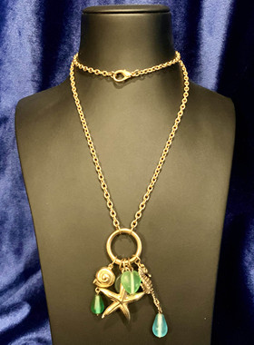 海洋元素蓝色海星船锚海马长项链