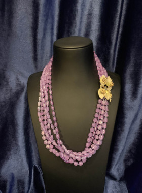 紫藤色串珠卡扣珐琅叶子项链