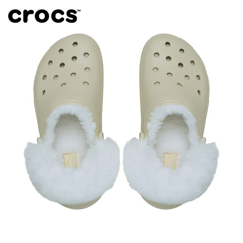 Crocs卡骆驰经典云朵暖绒洞洞鞋女鞋厚底暖棉拖鞋毛毛鞋|212854 - 图1