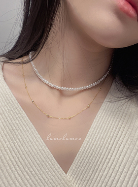 lumolumoss925银镀金珍珠项链