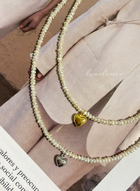 天然淡水珍珠项链女轻奢小众高级感ins爱心小米baby珠锁骨链颈链