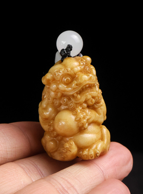 老鹿角雕刻狮子抱球手链手串挂件