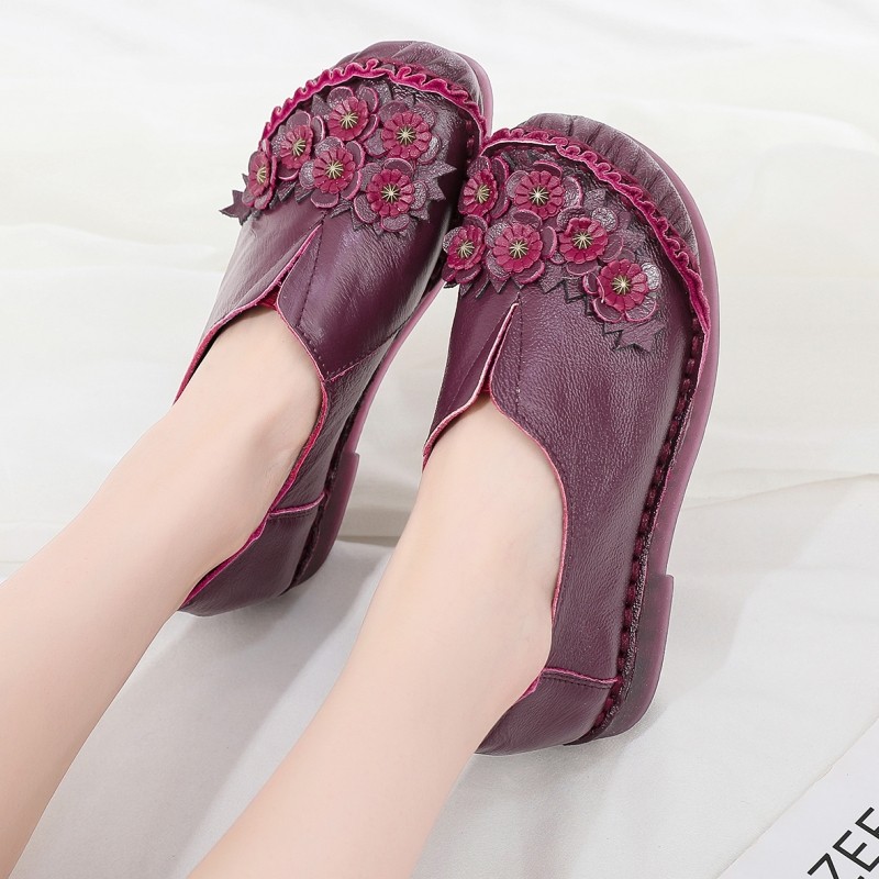 宽版圆头深口单鞋女平底真皮软底舒适妈妈鞋复古民族风女鞋奶奶鞋,淘宝优惠券,粉丝福利购,淘宝优惠卷