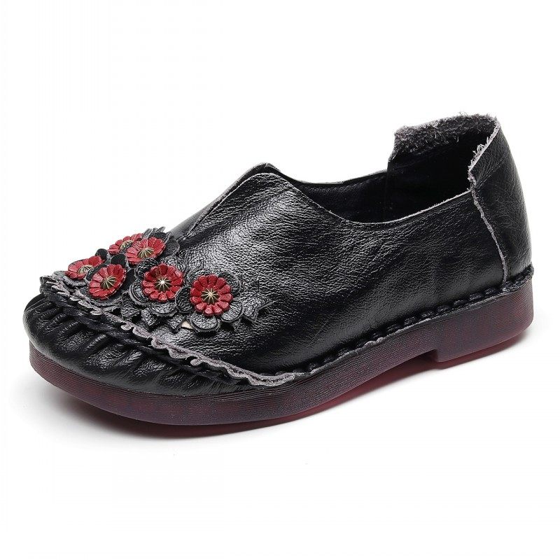 宽版圆头深口单鞋女平底真皮软底舒适妈妈鞋复古民族风女鞋奶奶鞋,淘宝优惠券,粉丝福利购,淘宝优惠卷