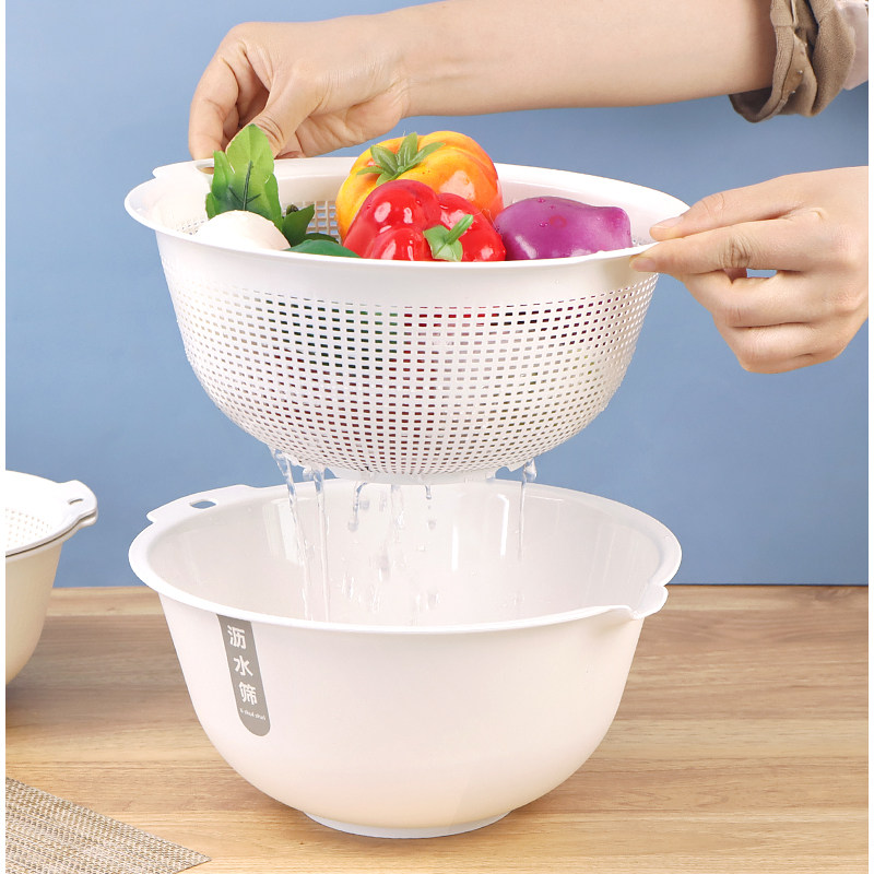 洗菜篮塑料镂空洗菜筐双层沥水篮子大号圆形水果篮厨房家用沥水筛,淘宝优惠券,粉丝福利购,淘宝优惠卷