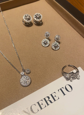 轻奢满钻圆形金属锆石星芒耳钉女