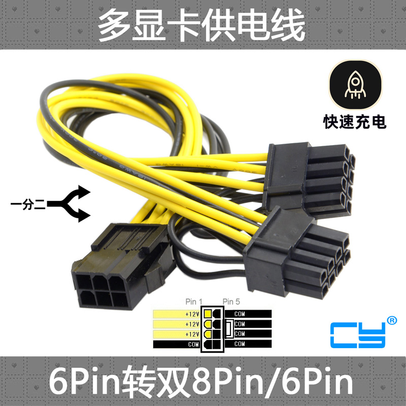 CY 6PIN转双8P显卡供电线双8针电源延长线双6P线12VHPWR线ATX-图1