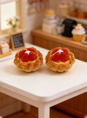 立体草莓蛋挞道具千层酥仿真食玩桌面摆件diy钥匙扣挂件发夹配饰