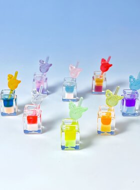 夜光双色几何方块小鸟吸管杯 diy耳环钥匙扣吊坠饰品配饰包包挂件