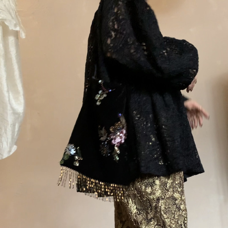 黑色丝绒刺绣单肩包女2026秋冬新款新中式复古百搭流苏小方包女包,淘宝优惠券,粉丝福利购,淘宝优惠卷