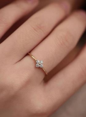 法式轻奢风四叶草微镶锆石戒指女小众设计感个性流行珠宝首饰现货