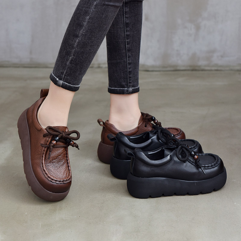 真皮厚底加绒保暖乐福鞋女2025冬季新款圆头系带增高深口松糕鞋,淘宝优惠券,粉丝福利购,淘宝优惠卷