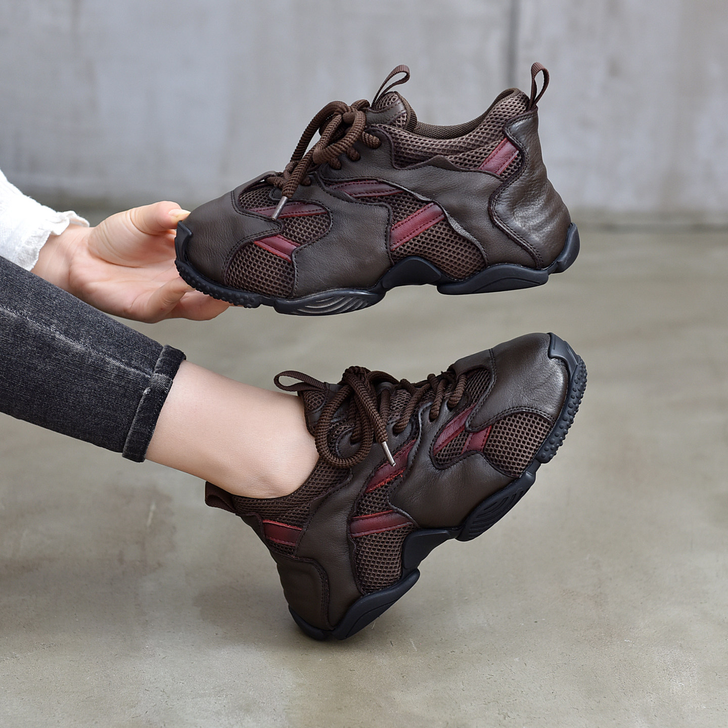 高品质头层牛皮撞色老爹鞋女2025秋新款真皮网面休闲运动女鞋潮鞋,淘宝优惠券,粉丝福利购,淘宝优惠卷