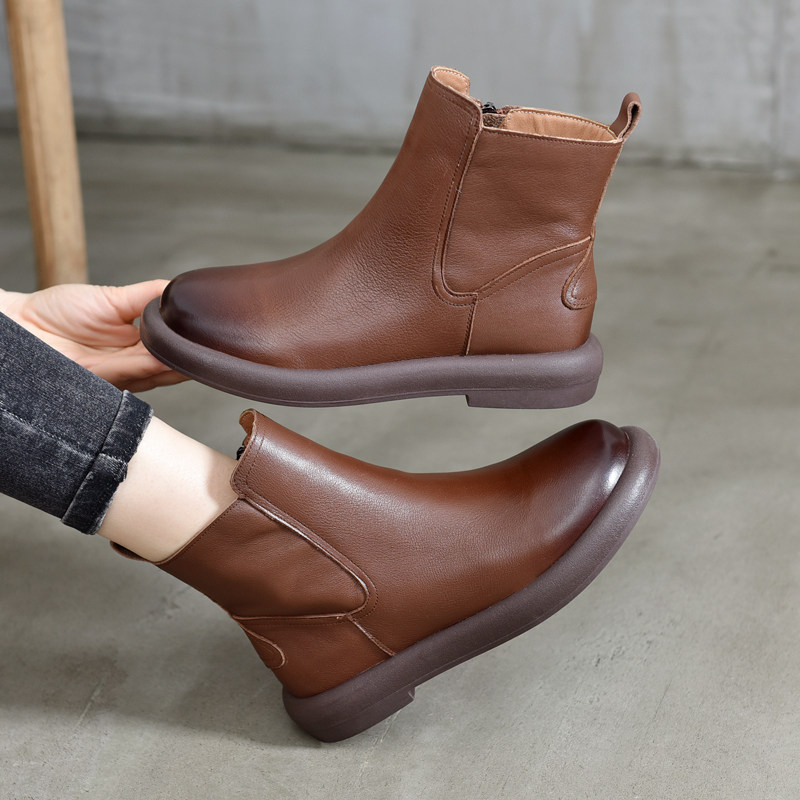 加厚秋冬新款真皮低跟切尔西休闲女单靴牛皮马丁靴加绒妈妈鞋,淘宝优惠券,粉丝福利购,淘宝优惠卷