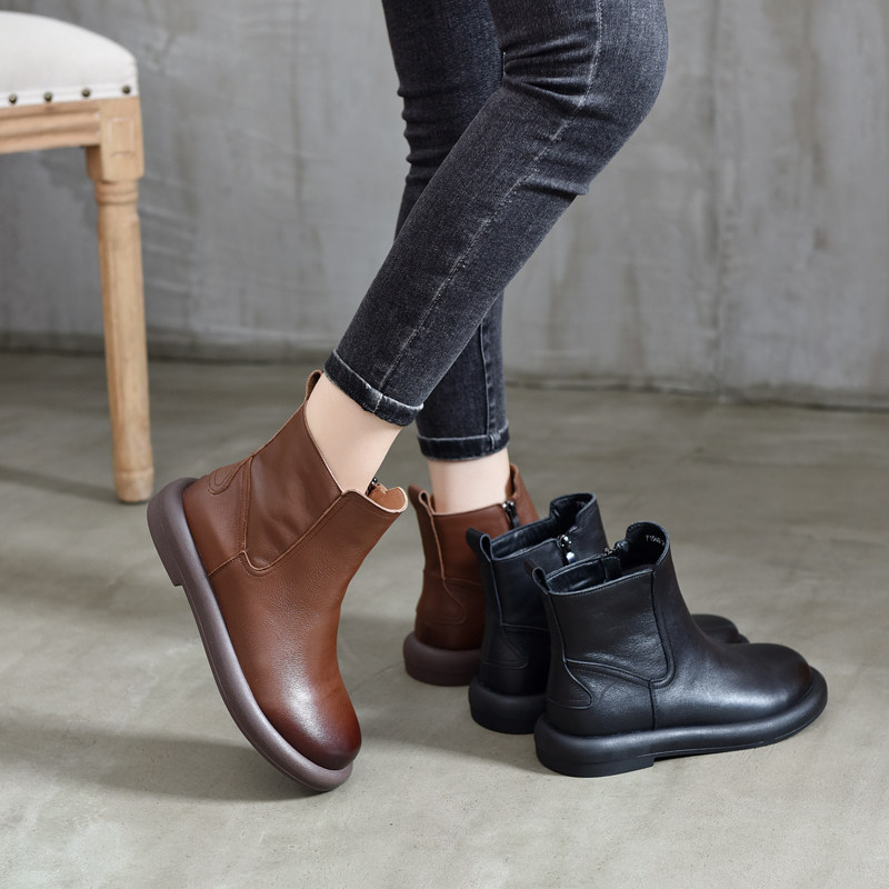 加厚秋冬新款真皮低跟切尔西休闲女单靴牛皮马丁靴加绒妈妈鞋,淘宝优惠券,粉丝福利购,淘宝优惠卷