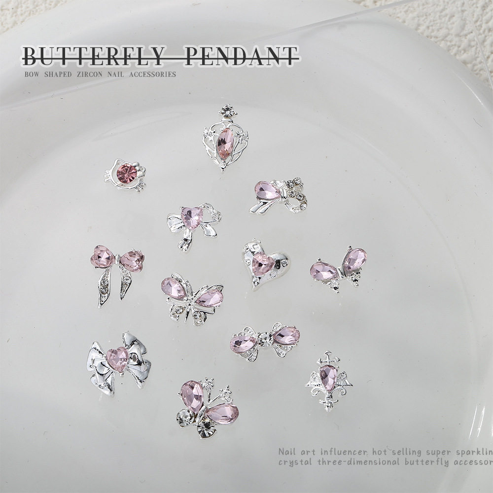 美甲穿戴甲装饰品粉钻蝴蝶结合金超闪蝴蝶指甲爱心少女心配件猫咪,淘宝优惠券,粉丝福利购,淘宝优惠卷