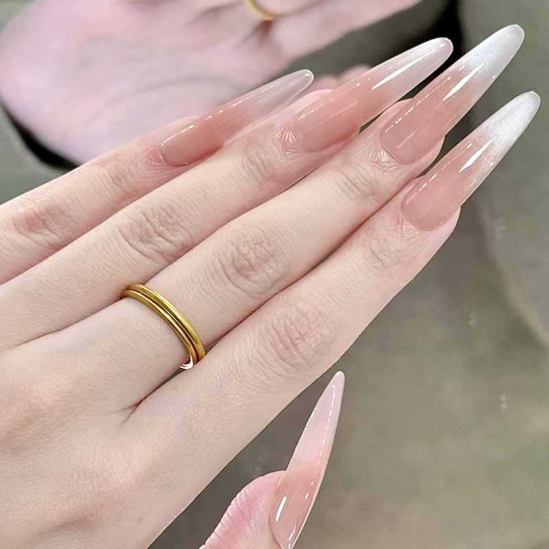 可拆卸猫眼渐变嬛嬛假指甲裸色腮红美甲穿戴甲新娘简约假指甲贴片 - 图2