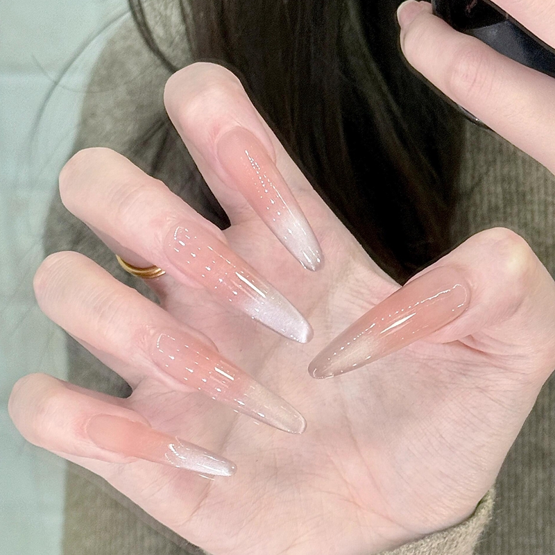 可拆卸猫眼渐变嬛嬛假指甲裸色腮红美甲穿戴甲新娘简约假指甲贴片 - 图1