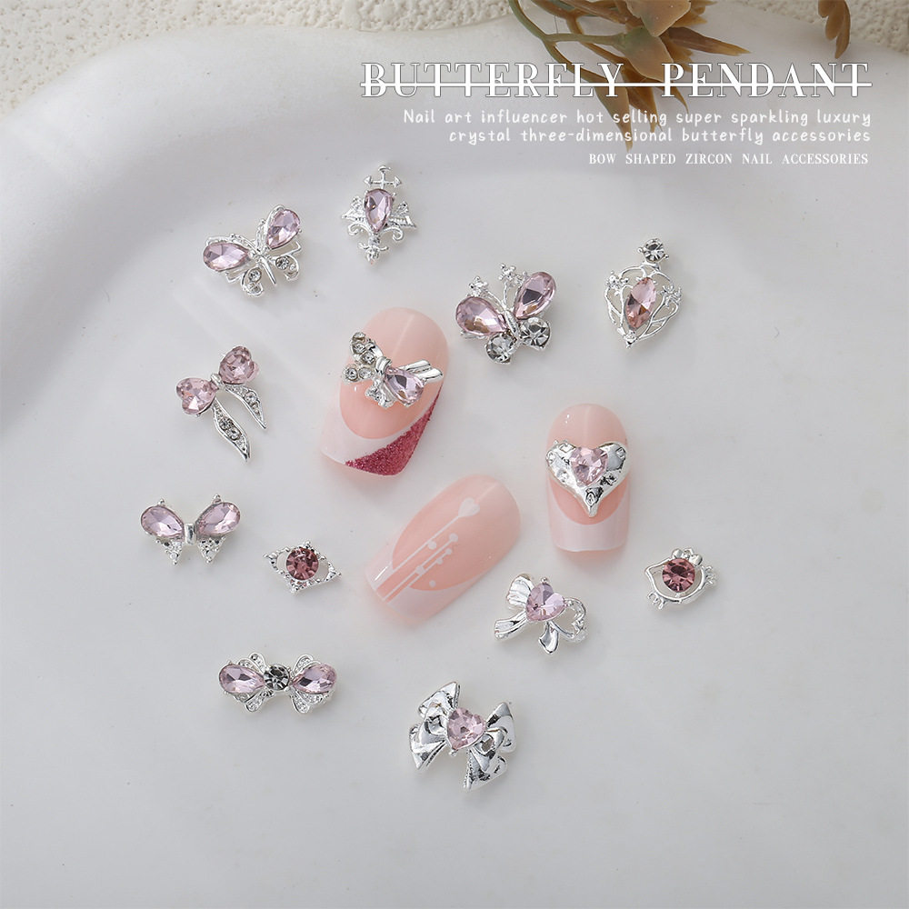 美甲穿戴甲装饰品粉钻蝴蝶结合金超闪蝴蝶指甲爱心少女心配件猫咪,淘宝优惠券,粉丝福利购,淘宝优惠卷