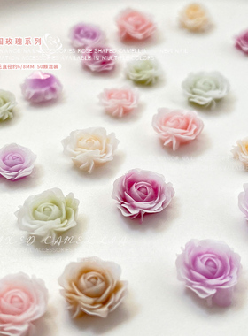 白色山茶花美甲干枯玫瑰花饰品