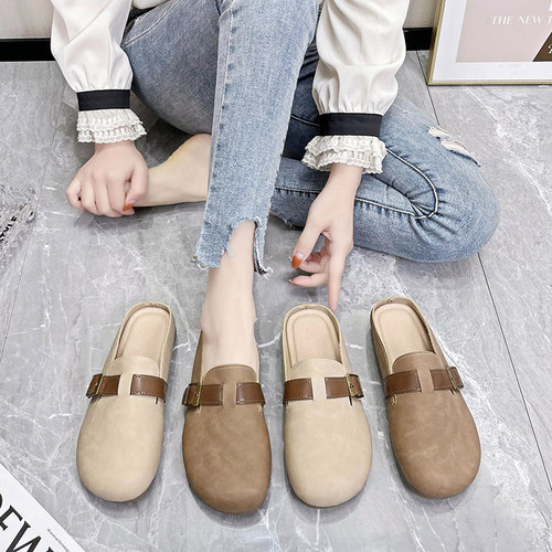包头软底拖鞋2026春季新款鞋子时尚舒适休闲平底女鞋复古ins半拖 - 图3