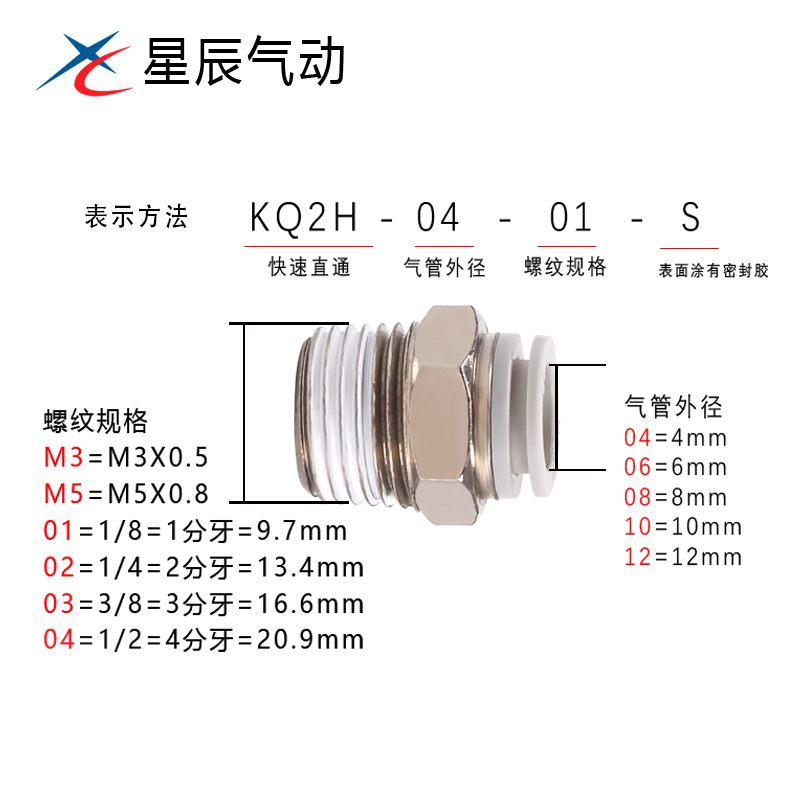 星辰气动螺纹直通KJS04/KJH06/KQ2H08/10/12-M3/M5/01/02/03/04S-图3