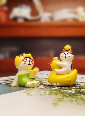 猫咪的温泉SPA日系柚子可爱澡堂猫咪复古小摆件可爱治愈桌面装饰