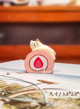 日式猫咪草莓瑞士卷可爱摆件