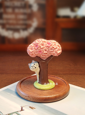 ins创意富士山樱花猫咪少女心拍摄桌面装饰礼物品树脂工艺摆件