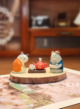 退休后的生活日式治愈系杂货书房微景观猫咪食玩可爱迷你桌面