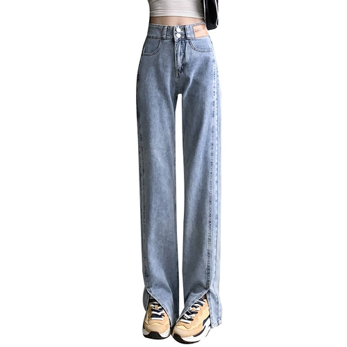 Джинсовые джинсы, приталенные штаны, высокая талия, осенние, в корейском стиле, свободный крой