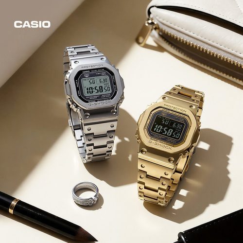 卡西欧旗舰店GMW-B5000金银小方块太阳能蓝牙运动手表女G-SHOCK - 图0