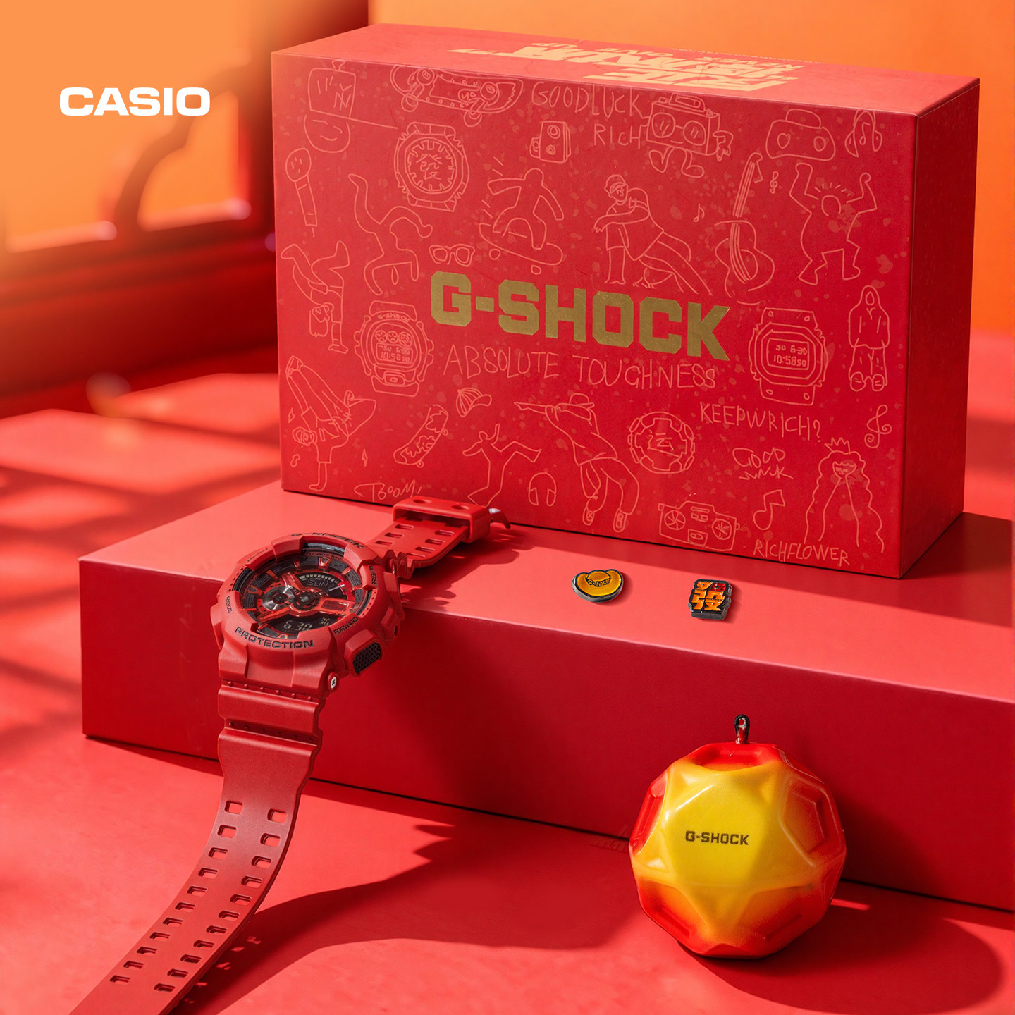 【新年礼物】卡西欧官方旗舰店lconicRed八角方块手表礼盒G-SHOCK,淘宝优惠券,粉丝福利购,淘宝优惠卷