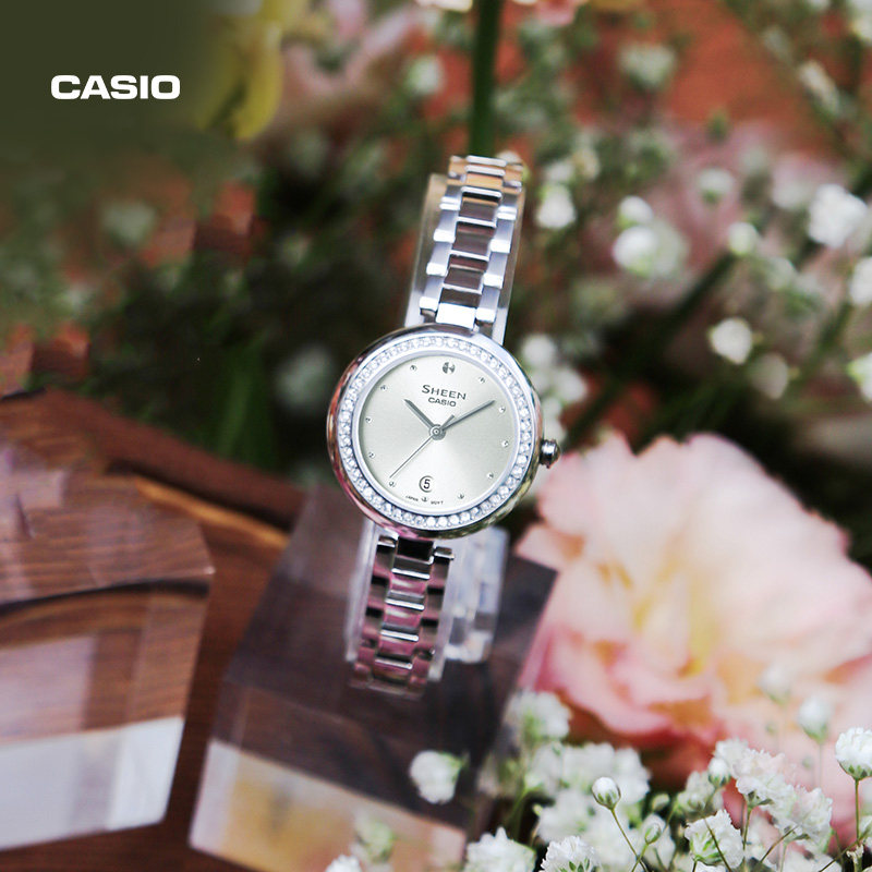 casio旗舰店she-4557水晶优雅女表 casio日韩腕表