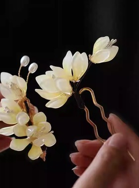 盘发玉兰花穿搭旗袍发夹仙气