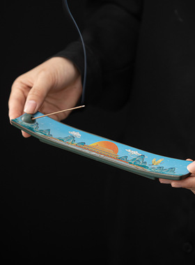 中式珐琅香插国潮线香炉摆件陶瓷香道仿古卧香炉家用景泰蓝檀香炉