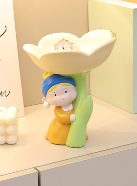 奶油风钥匙收纳摆件戴珍珠耳环少女托盘客厅玄关杂物收纳家居乔迁