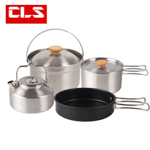 CLS Outdoor Stainless Steel Cover Pan Camping Portable Self Driving-Kettle Cooking kettle Cooking Stockpot Nonstick Frying Pan Camping Pan