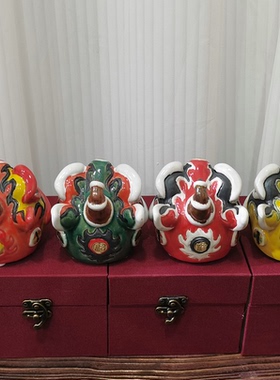 陶瓷工艺品 石湾公仔 六色小号狮子头 岭南风 非遗 醒狮