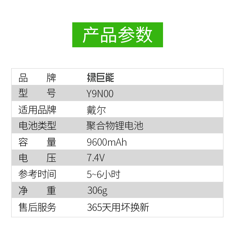 绿巨能戴尔XPS12 XPS13 L322X L321X Y9N00 9Q33 9333 L221X C4K9V P29G笔记本电脑电池 6芯9600mah大容量-图2