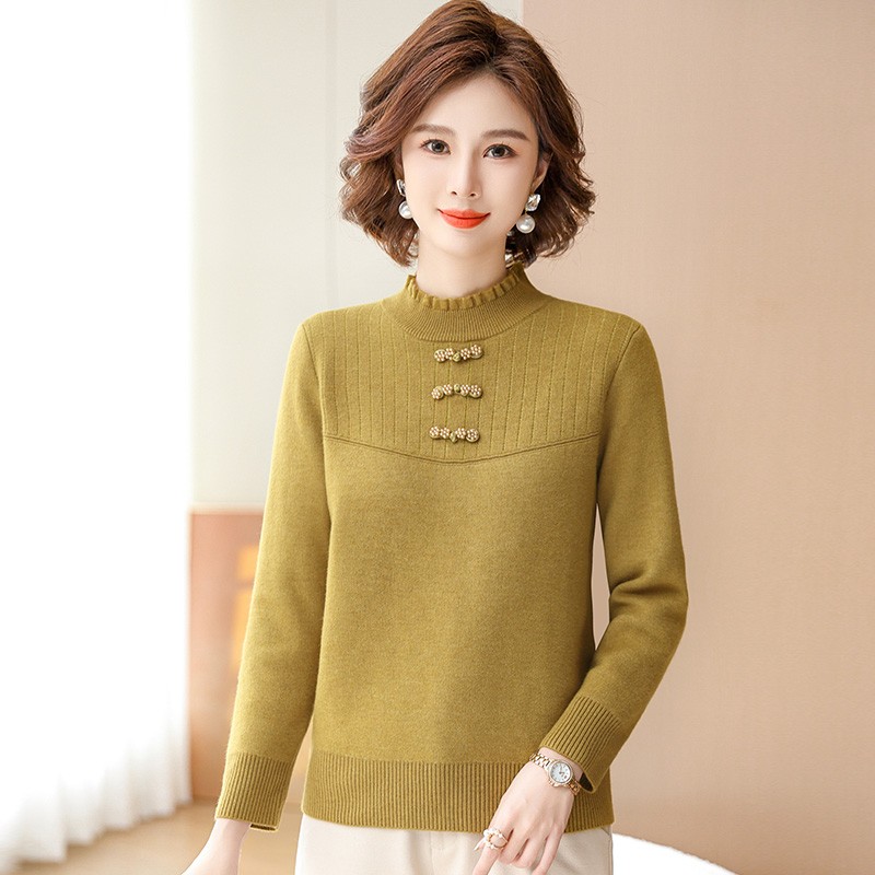 年轻妈妈秋冬2024新款半高领打底加绒毛衣时尚上衣内搭中老年小衫 - 图0