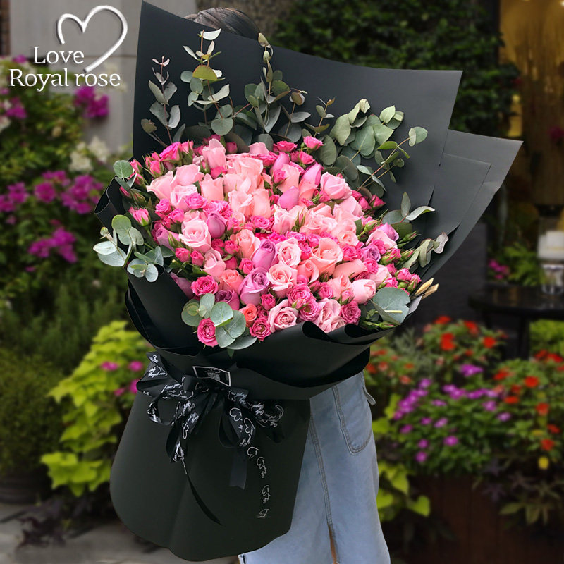杭州鲜花速递同城玫瑰花绣球桔梗花混搭花束生日花店订花送花爱人