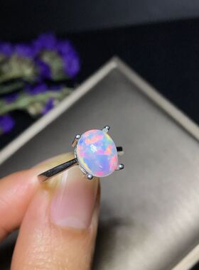 母亲节银镶天然欧泊戒指主石颗粒