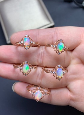 欧泊蛋白石戒指银活口毫米