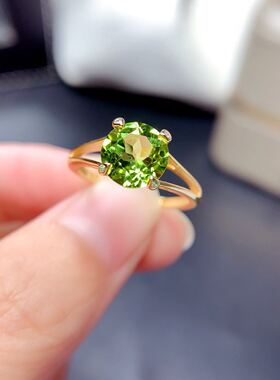 925银天然橄榄石开口戒指