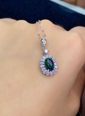 特惠新款炫彩黑欧泊耳钉6*8mm