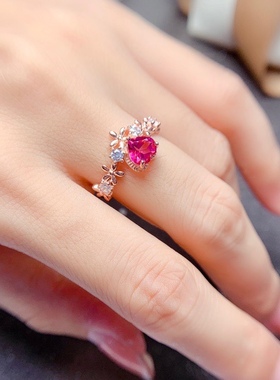 爆款到货！天然粉色托帕石戒指 高净度颜色美 主石心6*6mm特惠