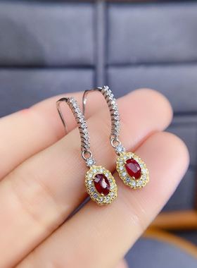 新款天然鸽血红宝石耳钉简洁主石