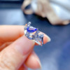 New natural tanzanite ring pear-shaped 4*6mm 925 silver inlay live mouth design